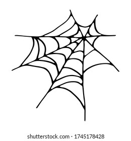 Ilustración vectorial aislada de la telaraña en forma de doodle. Elemento de Halloween para el diseño del festival, invitación, tarjeta de saludo, afiche.