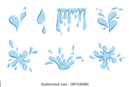 Ilustración vectorial aislada a mano de gotas de agua y salpicaduras. Condensación de caída limpia. Placa transparente pura