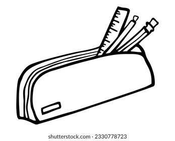 Isolated Hand drawn vector illustration of Stationery for school or office supplies and notepads of different design. Pen, pencil, highlighter, pencil sharpener, eraser, calculator, ruler isolated