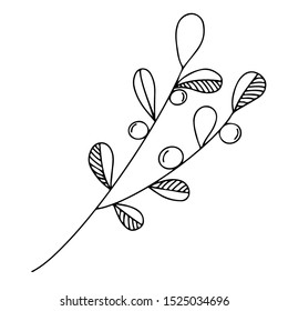Isolated hand drawn vector lingonberry  branch icon.  Line sketch element. 