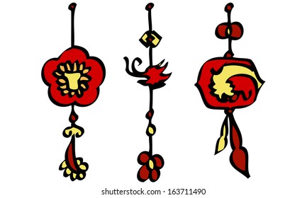 Isolated hand drawn vectors of hanging chinese new year good luck decorations 