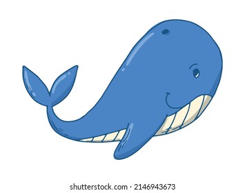 isolated hand drawn whale on white background. Good for stickers, prints, kids apparel decor, sublimation, posters, cards, etc. EPS 10