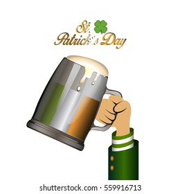 Isolated hand holding a beer mug, Patrick's day vector illustration