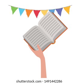 Isolated hand holding book design vector illustration