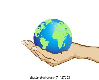 isolated hand holding the earth on white background