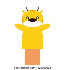 Isolated hand holding a giraffe puppet on a white background