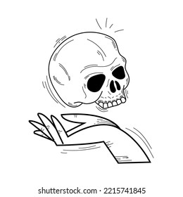 Isolated hand holding a head skeleton Esoterism sketch icon Vector