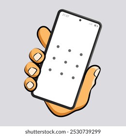Isolated Hand Holding A Phone to show cell phone lock pattern. Vector Illustration.