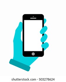 Isolated Hand Holding A Phone With White Screen. Flat Design Style Vector. Mobile Cellphone Icon.