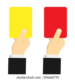 Isolated hand holding red and yellow card