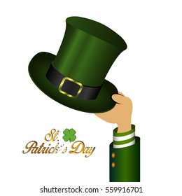 Isolated hand holding a traditional hat, Patrick's day vector illustration