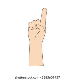 Isolated Hand one finger up gesture. Vector illustration beige color. Hand shows number one. Simple Outline icon for covers, print, icons, symbols, gesture concept together, victory, support.