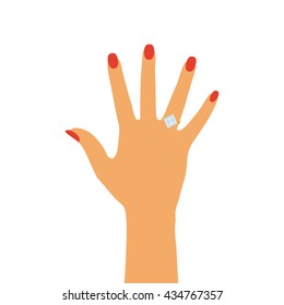 Isolated hand with a ring with a white jewel on a white background
