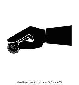 isolated hand taking coin