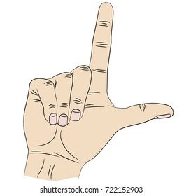 Isolated hand that shows gesture loser by index finger and thumb.