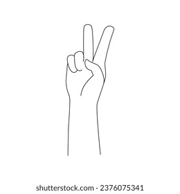 Isolated Hand two fingers up gesture. Vector illustration black and white. Hand shows number two.