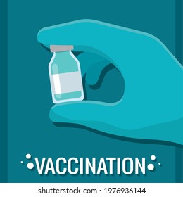 Isolated hand with a vaccine vial Vaccination poster Vector illustration
