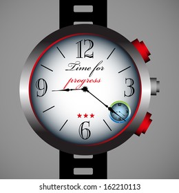 Isolated hand watch with the text time for progress written on the watch