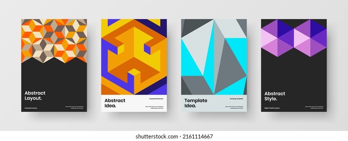 Isolated handbill A4 design vector layout bundle. Clean geometric hexagons pamphlet template set.