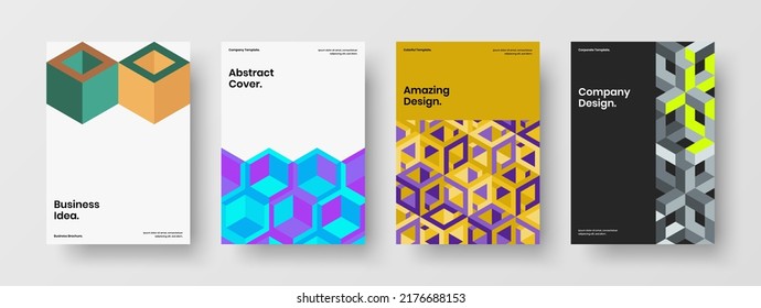 Isolated handbill A4 design vector illustration composition. Abstract mosaic hexagons corporate cover concept bundle.