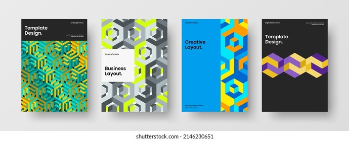 Isolated handbill A4 vector design template set. Trendy geometric hexagons magazine cover layout collection.