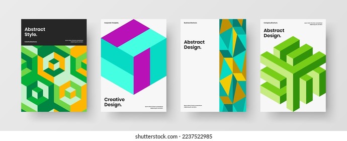 Isolated handbill A4 vector design template bundle. Colorful geometric tiles corporate brochure illustration set.
