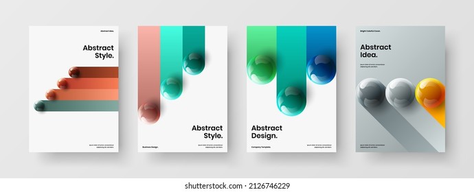 Conjunto de ilustraciones vectoriales de diseño aislado de la letra de mano. Composición geométrica de la plantilla del folleto de bolas 3D.
