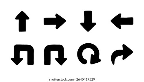 Isolated Hand-Drawn Arrow Set on White Background with Directional and Circular Shapes