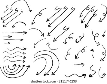 Isolated hand-drawn arrows set on a white background. Collection of pointers infographic arrows round and wavy arrows 