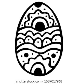 Isolated hand-drawn black and white egg with Zenart style patterns. Vector.