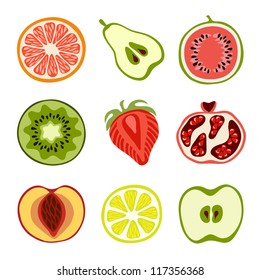 Isolated hand-drawn cut fruits