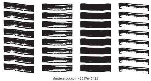 Isolated Hand-drawn grunge collection. Collection of vector paint bold brush strokes, hand drawn thick grunge lines and rectangle shapes.  Black ink brush strokes and banners. Grunge marker highlight 