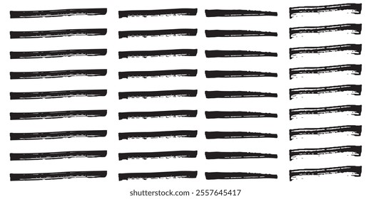 Isolated Hand-drawn grunge collection. Collection of vector paint bold brush strokes, hand drawn thick grunge lines and rectangle shapes.  Black ink brush strokes and banners. Grunge marker highlight 