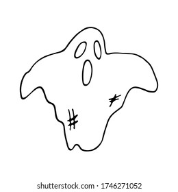 Isolated hand-drawn vector illustration of mystery ghost or poltergeist in doodle style. Halloween's decoration for greeting card, invitation, poster.