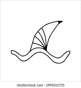 Isolated hand-drawn vector illustration of wizard or witch hat in doodle style. Halloween's element for festival design, invitation, greeting card, poster. Graphic element.