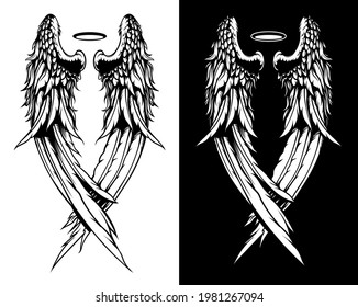 Isolated hand-drawn wing vector illustration. Perfect for a range of creative projects. With its intricate and unique design, it is an ideal choice for tattoos, t-shirts, sticker, and other uses.