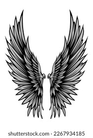 Isolated hand-drawn wing vector illustration. Perfect for a range of creative projects. With its intricate and unique design, it is an ideal choice for tattoos, t-shirts, sticker, and other uses.