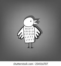 Isolated handmade bird with shadow on grey background