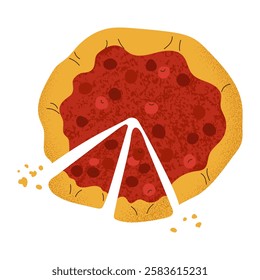 Isolated handmade cherry pie and slices in flat hand drawn style on white backdrop. Template for your decor. Vector illustration. Sweet food.