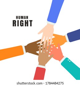  Isolated hands in different colors holding together on with message to support human right