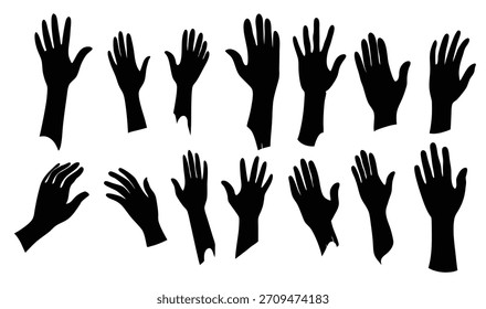 isolated hands silhouettes in various poses