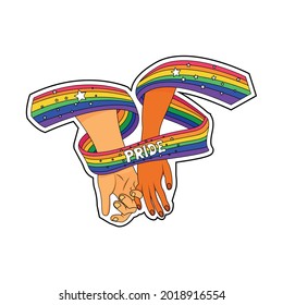 Isolated hands touching each other with lgbt flag Vector