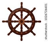 Isolated handwheel icon. Brown classic wooden sea steering wheel. Vector Illustration