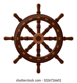 Isolated handwheel icon. Brown classic wooden sea steering wheel. Vector Illustration