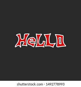 Isolated handwritten word HeLLO on black background. Hand-drawn modern lettering message with a white outline. Horizontal minimalists design template for a postcard, banner, logo or social media cover