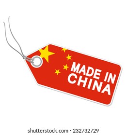 Isolated Hang Tag With China Flag And Text MADE IN CHINA