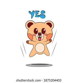 Isolated happy bear cartoon saying yes. Vector illustration