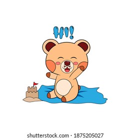 Isolated happy bear cartoon saying hi. Vector illustration