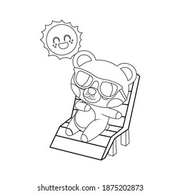 Isolated happy bear cartoon taking a sunbath. Vector illustration
