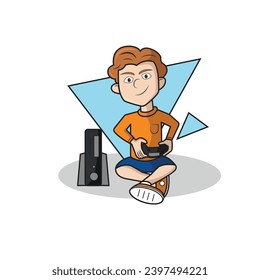 Isolated happy boy gamer with a joystick Vector illustration